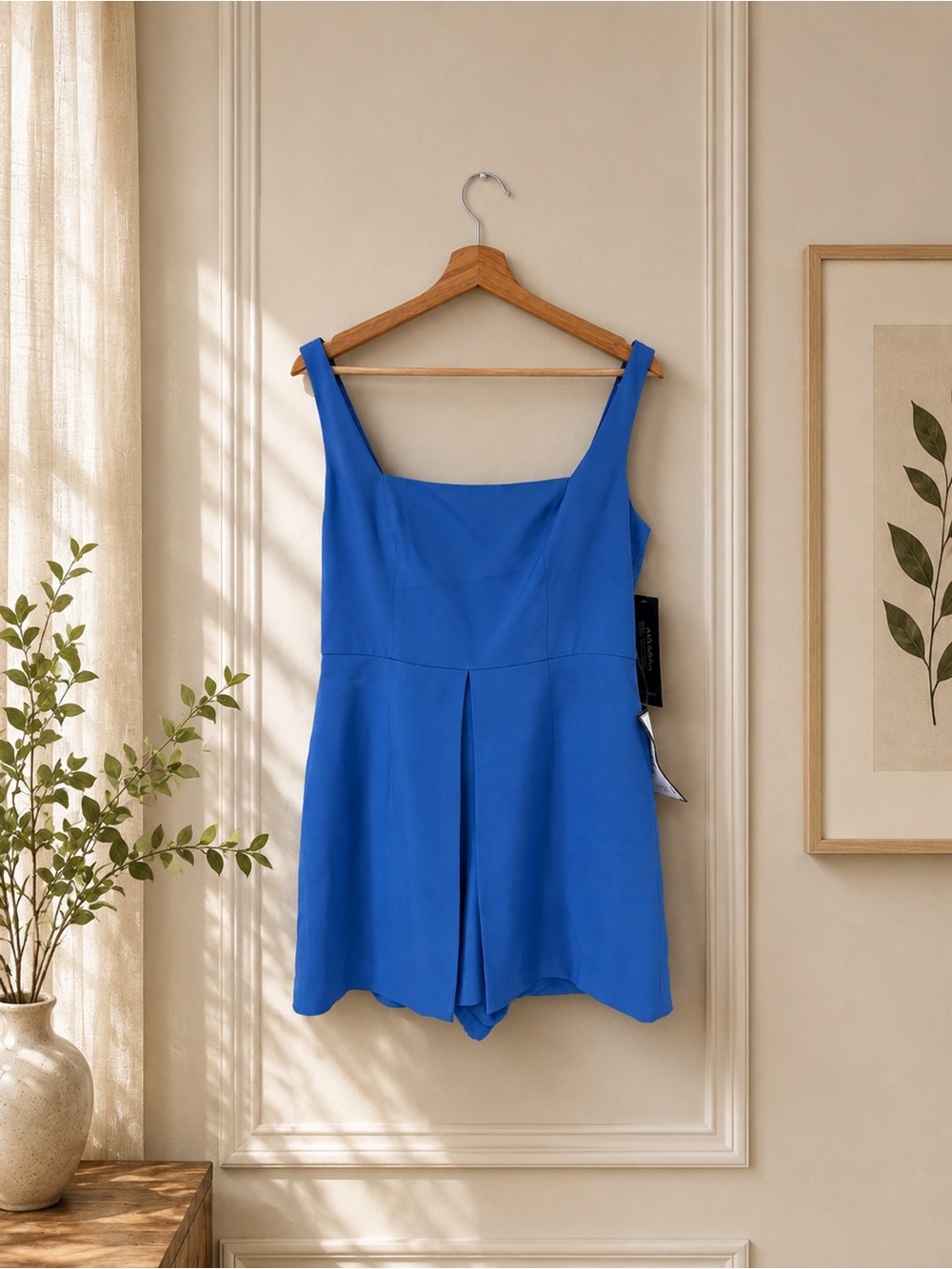 NWT Adrianna Papell Square-Neck Crepe Romper Dress Blue Size 10